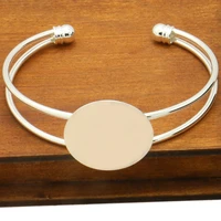 1pcs silver plated 25mm flat pad adjustable cuff bangle and bracelets blank diy jewelry findings settings accessories wholesale
