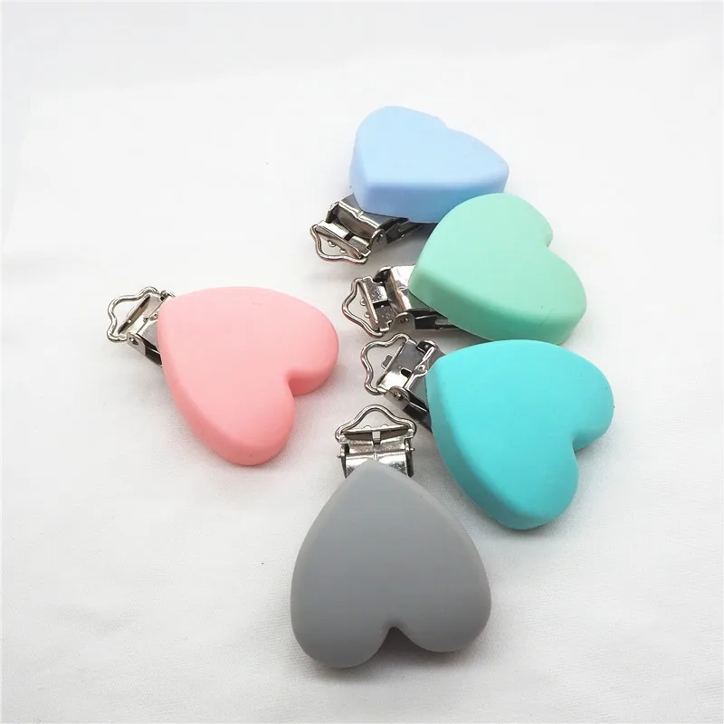 Pastel Color Chenkai 10 шт. без БФА, силиконовый сердце детское кольцо для соски цепочка для прорезывателя Держатель Зажимы DIY пустышка для младенца игрушки вспомогательные зажимы - Цвет: Pastel Color