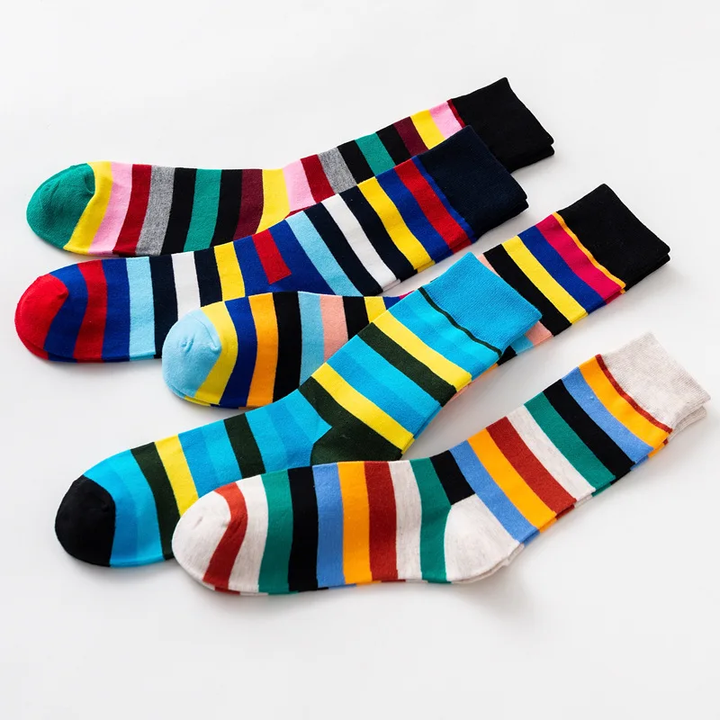 Trend men's socks new fashion colorful striped tube autumn and winter cotton | Мужская одежда