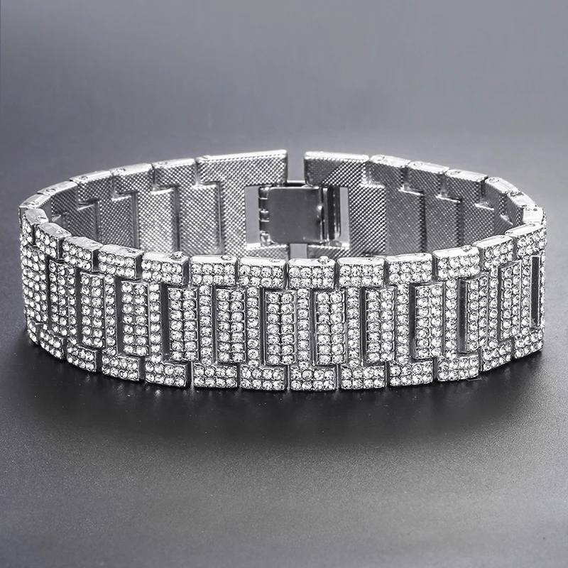 Большой хип хоп браслет для мужчин Iced Out серебро золото цепочка мужские ювелирные