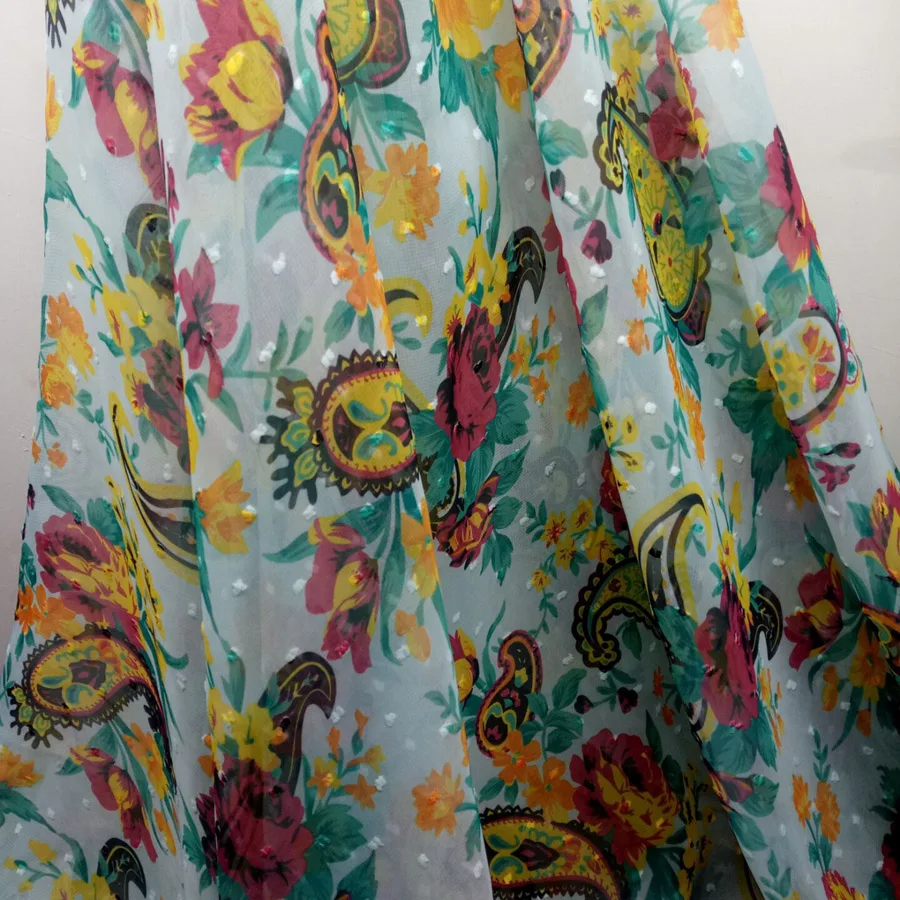 Швейцарская шифоновая ткань в горошек с цветочным принтом мягкая дышащая для