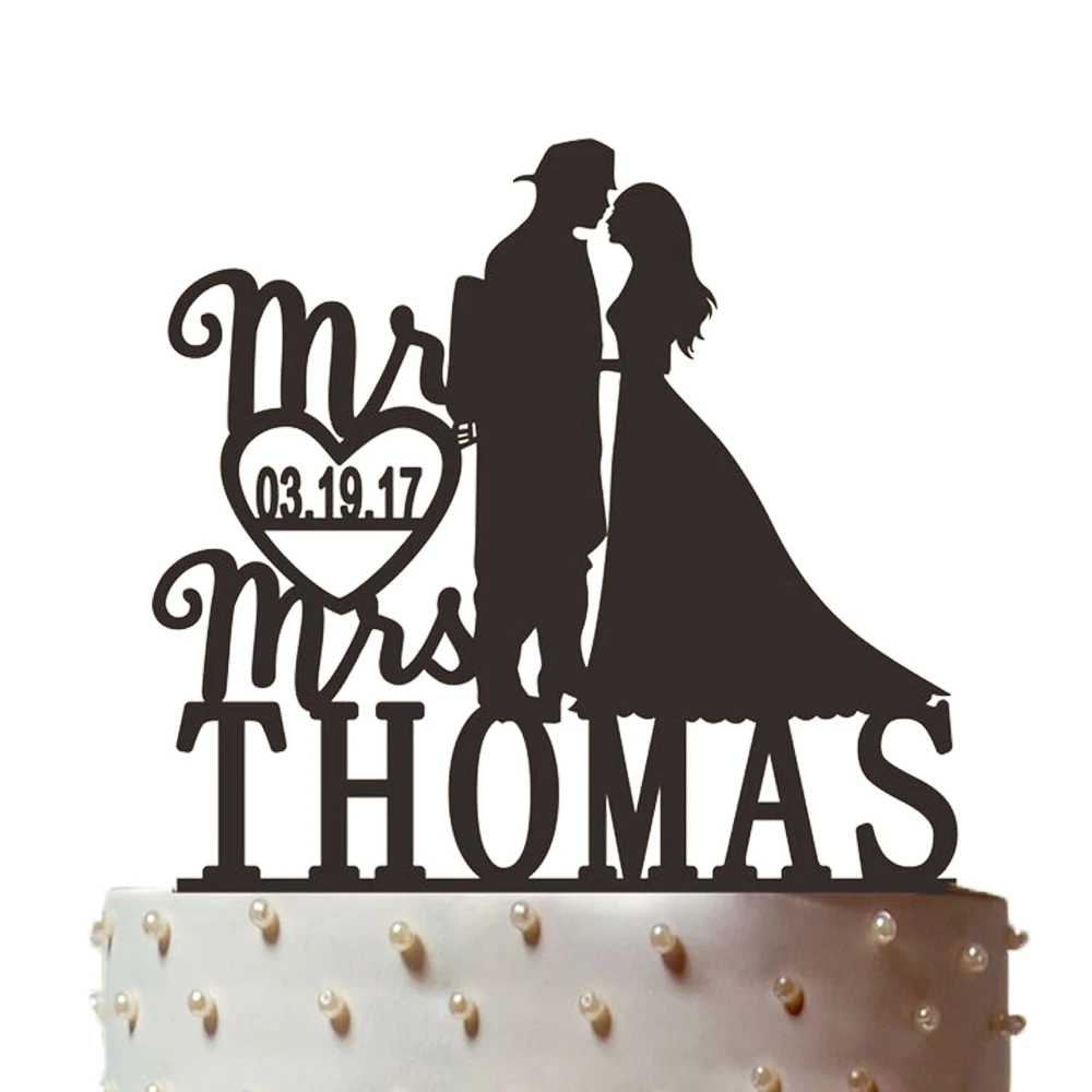 Индивидуальный заказ свадебный торт Топпер с Mr &amp Mrs имя и дата Золотая Невеста