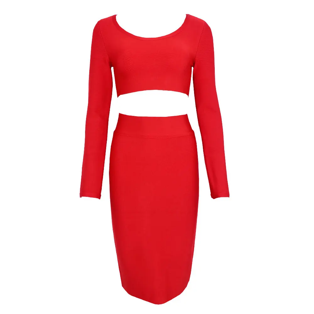 Красный комплект из 2 предметов: топ с длинными рукавами и юбка-карандаш модель 2020