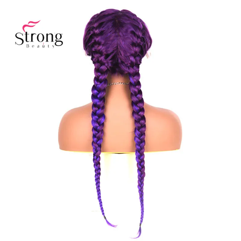 StrongBeauty передние парики на кружеве Синтетический Плетеный парик фронта шнурка Длинный фиолетовый с синими оттенками - Цвет: Фиолетовый
