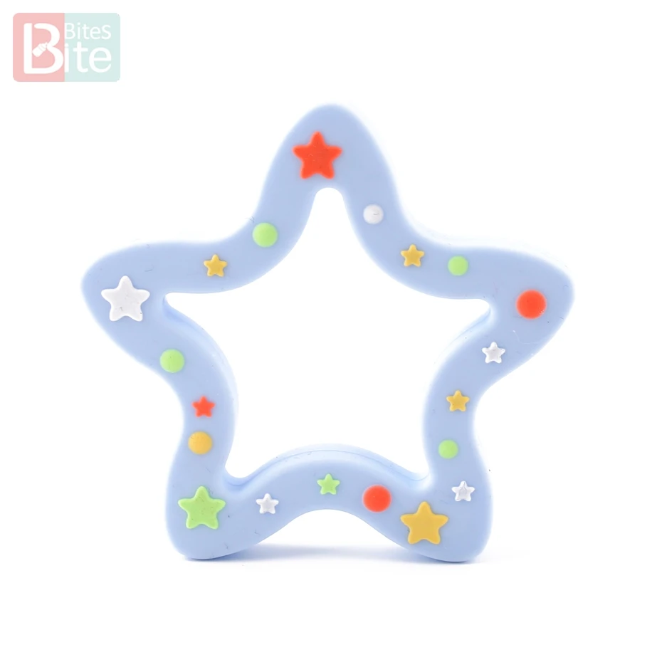 Star Blue Укус укусов 1 pc силиконовый для детей для прорезывания зубов Рождественская звезда мини силиконовые бусины DIY Уход за игрушки, не содержащие БИСФЕНОЛ Еда Класс детский Прорезыватель - Цвет: Star Blue