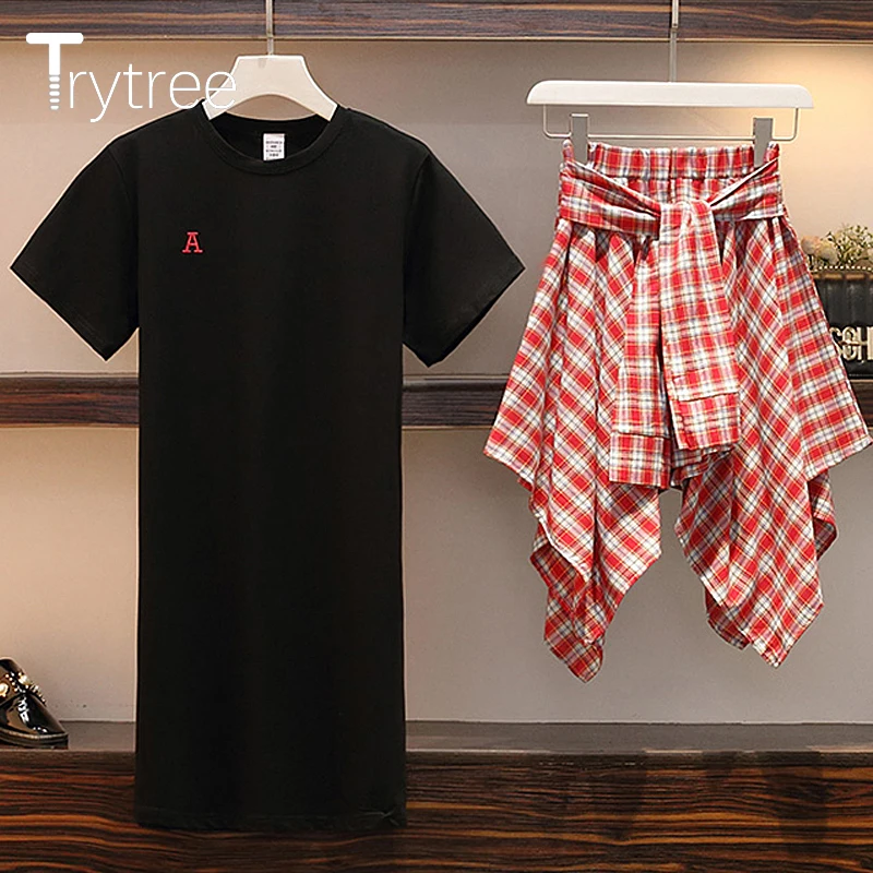 Trytree летний женский топ комплект из двух предметов Повседневный хлопок полиэстер