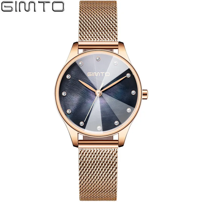 rose gold black Модные женские часы GIMTO Роскошные Брендовые повседневные часы Стильные минимализм классические водонепроницаемые женские наручные часы подростковые часы - Цвет: rose gold black
