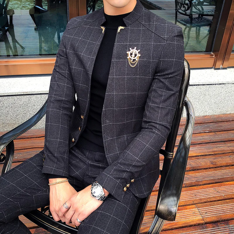 

Costum Homme Mariage 2pieces Man British Style Slim Plaid Suit Two-piece ( Jacket+Pants)Groomsman Dress