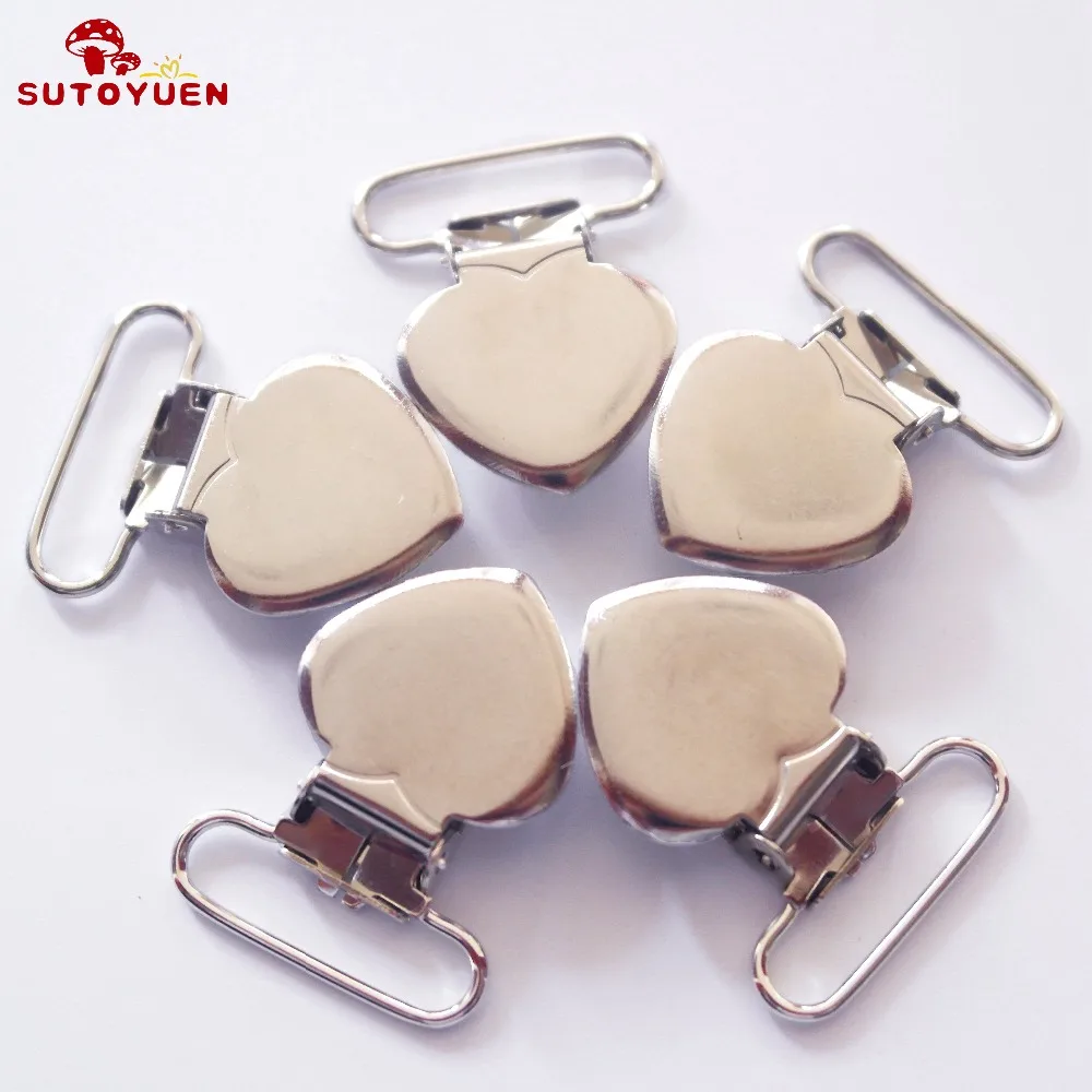 

Wholesale 50 pcs 1'' Inch 25mm Sliver Color Wide Heart Shape Suspender Clips / Pacifier Clips Rack Plating Free Shipping