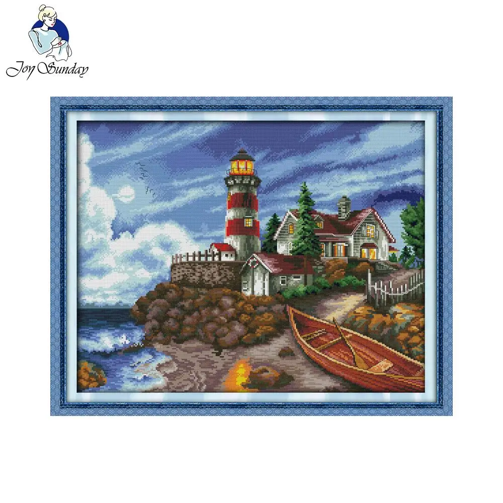 

Joy Sunday The seaside lighthouse(3) Counted Cross Stitch Sets Wholesale cartoon Cross-stitch Kits Embroidery Needlework