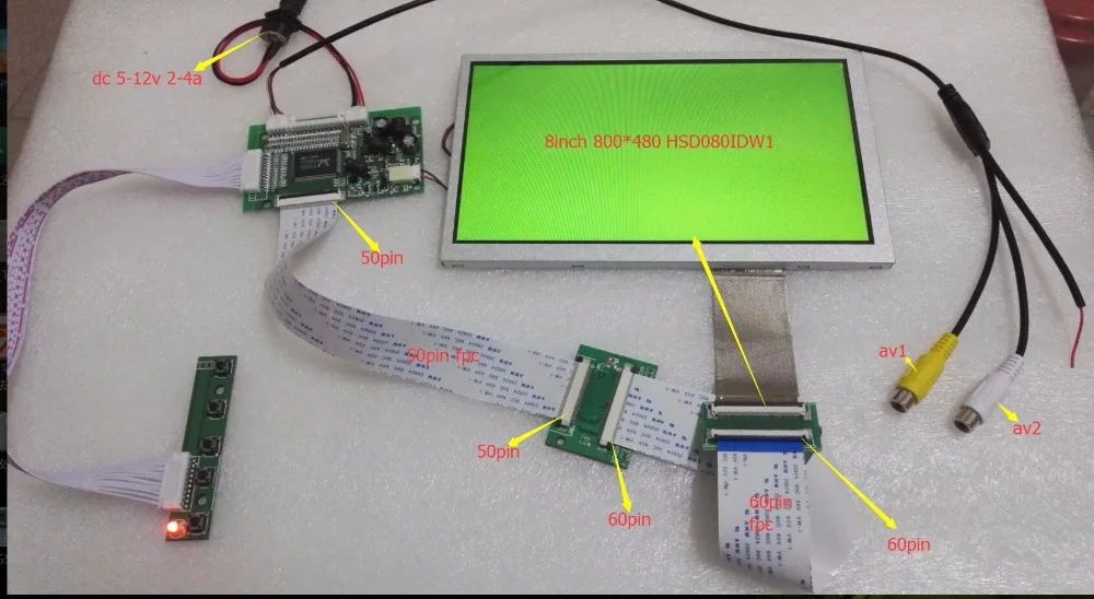 VGA 2AV 60PIN TTL плата контроллера Модуль монитор Комплект для Raspberry PI LCD HSD080IDW1 C00 c01|kit