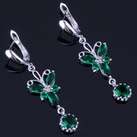 admirable long butterfly green cubic zirconia silver plated drop dangle earrings v0795