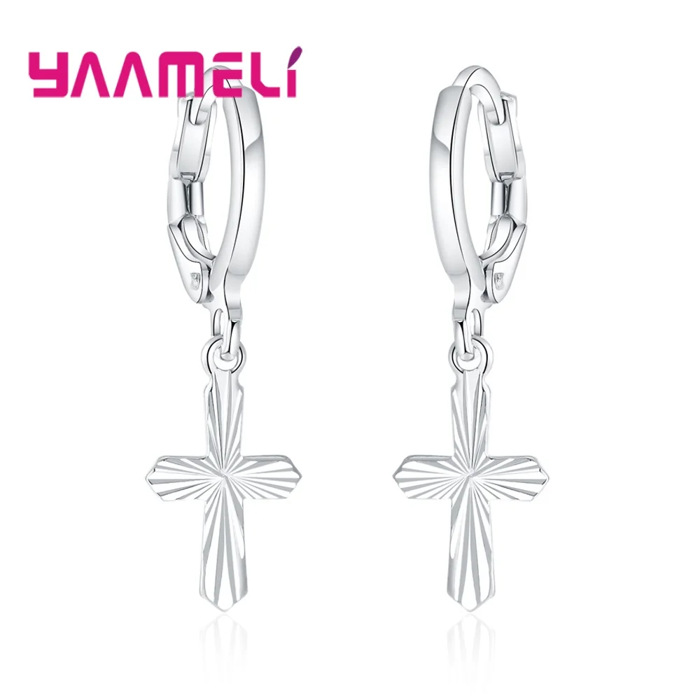

New Arrival Women Fashion Cross Pendant Drop Earrings For Sale 925 Sterling Silver Religious Style Classic Jewelry Accessory