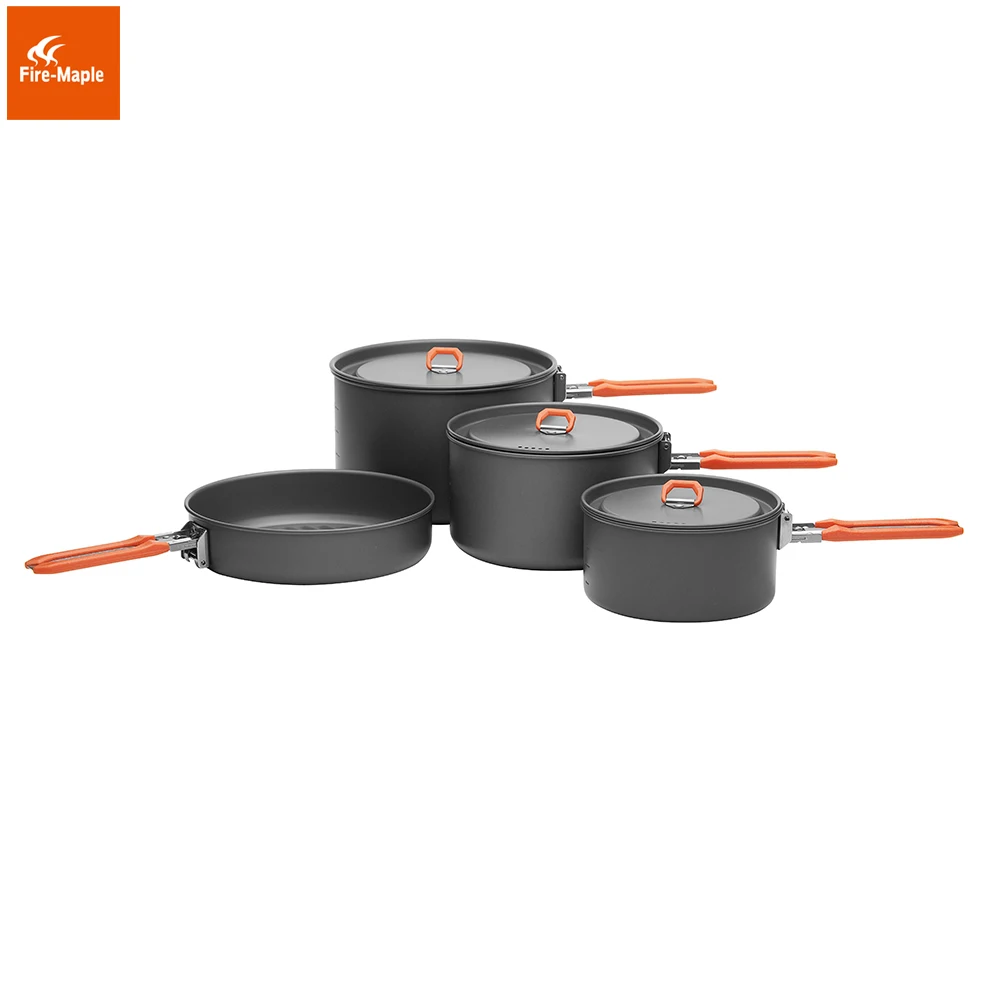 Fire Maple Feast 5 Outdoor Camping Hiking Pinic Cookware Backpacking Cooking Picnic 3 Pots 1 Frypan Set Foldable Handle FMC-F5 | Спорт и