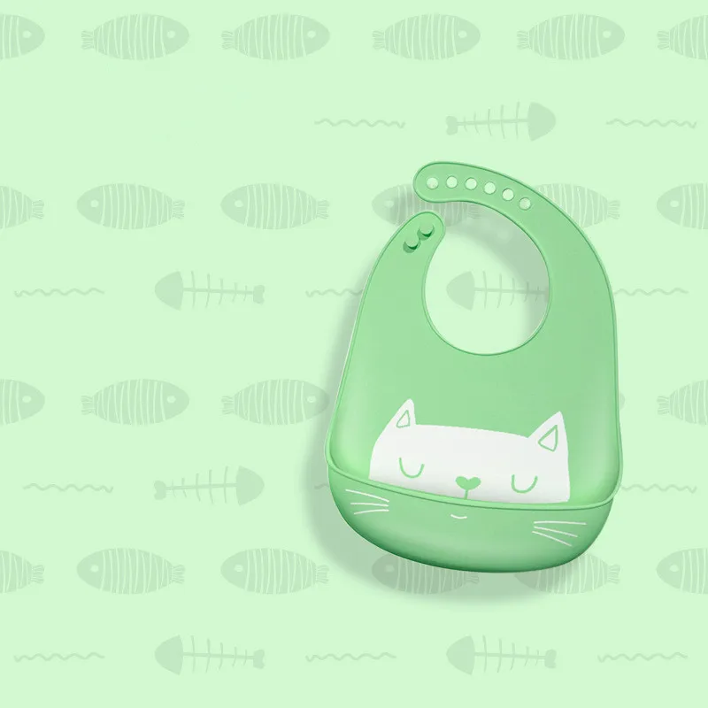 09Gn Cat Детские силиконовые водонепроницаемые Слюнявчики для Малышей Регулируемый передник для кормления цветной платок-Слюнявчик - Цвет: 09Gn Cat