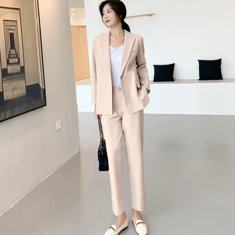 

BGTEEVEER Elegant Women Pant Suits One-button Blazer Jacket & Ankle-length Pants Workwear Female Suits 2 Pieces Set 2019 Autumn