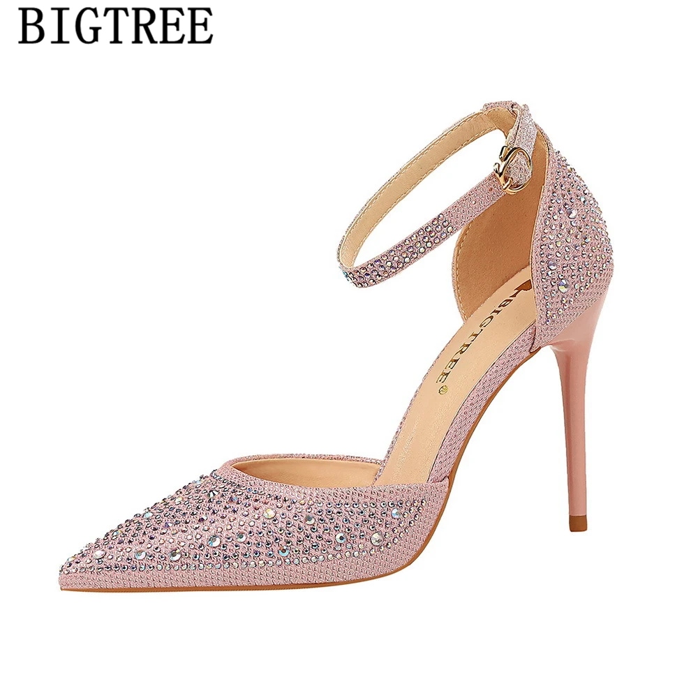 Bigtree свадебные туфли стразы на высоком каблуке для женщин Фетиш насосы платформа