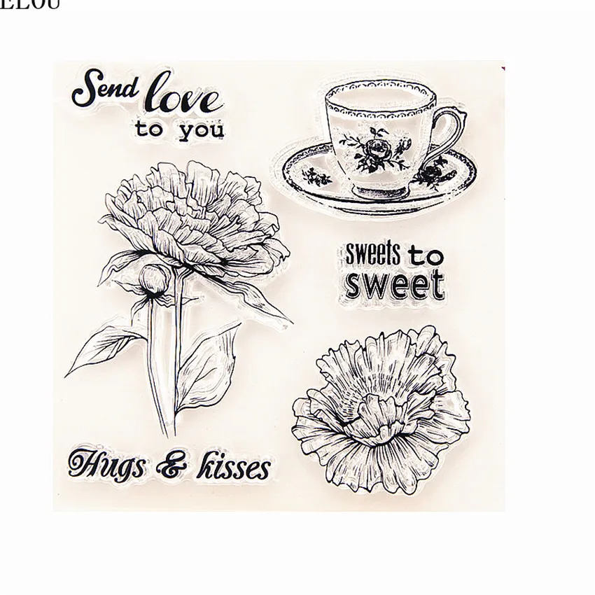PANFELOU Tea cups and flowers Transparent Silicone Rubber Clear Stamps cartoon for Scrapbooking/DIY Easter wedding album | Дом и сад