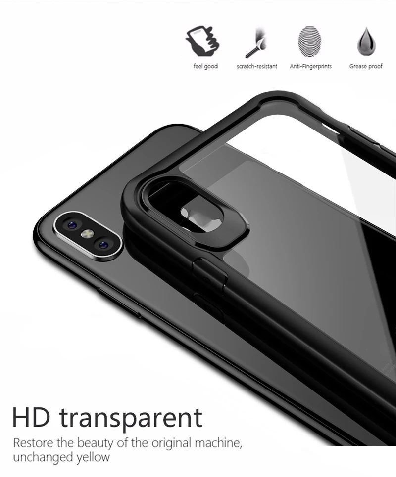 Прозрачный ударопрочный чехол для iPhone X мягкая силиконовая рамка + акриловая