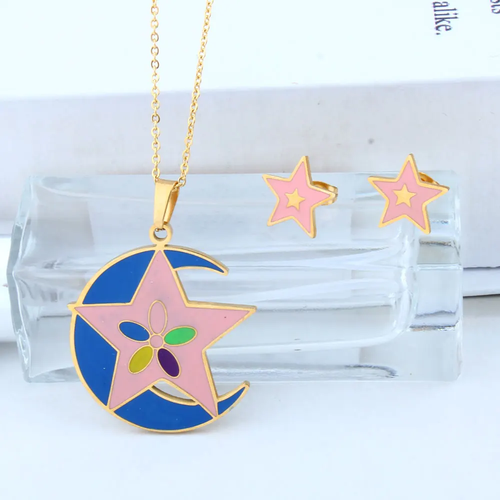 Ювелирные наборы XUANHUA Moon Star из нержавеющей стали модное женское ожерелье и серьги