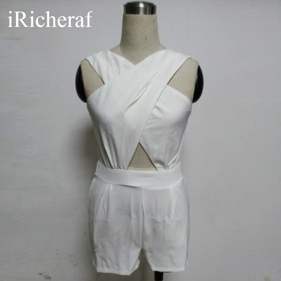 Сексуальный комбинезон Для женщин прямо с плеча Твердые Летняя мода спереди крестообразной тонкая талия