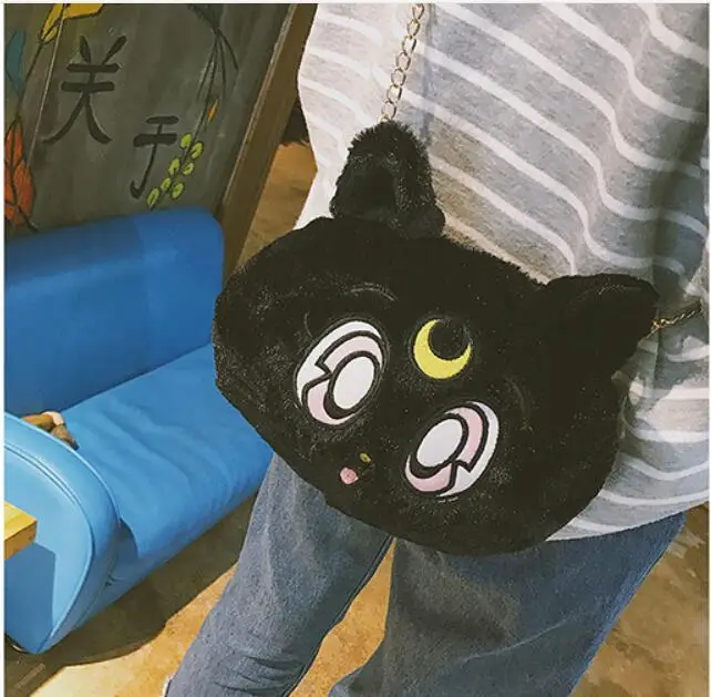 dark blue Аниме Сейлор Мун Луна Кошка плюшевая сумка на плечо косплей женские круглые плюшевые Мультяшные кроличьи ушки луна сумка - Цвет: dark blue