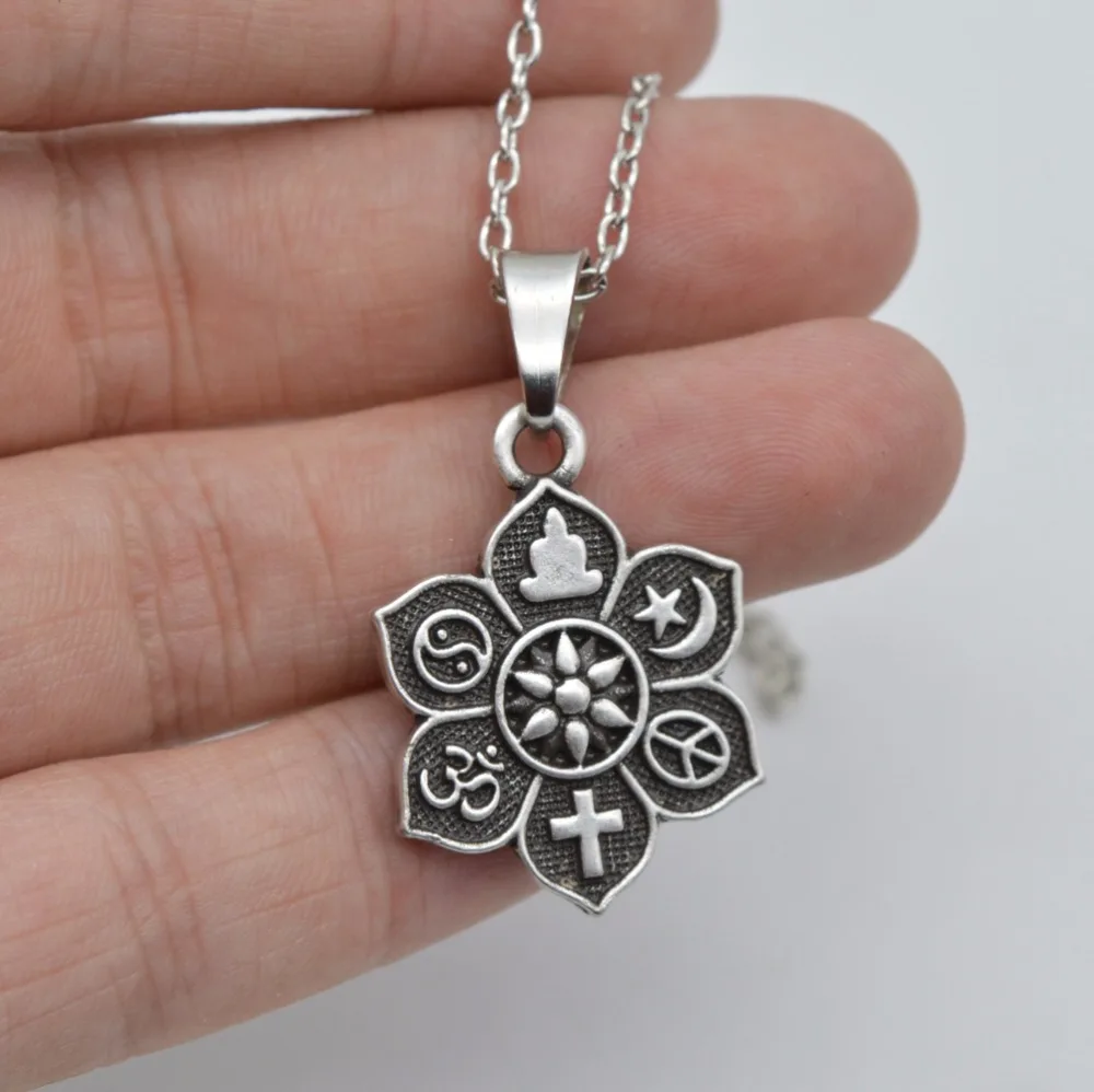 20 шт coexe тибетская серебряная подвеска с лотосом Ом религиозная Вера ожерелье для