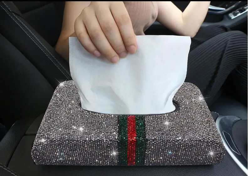 

luxury diamond decor PUleathertissue box car tissue holder napkin holders tissue holder for car luxury tissue cover PZJH051