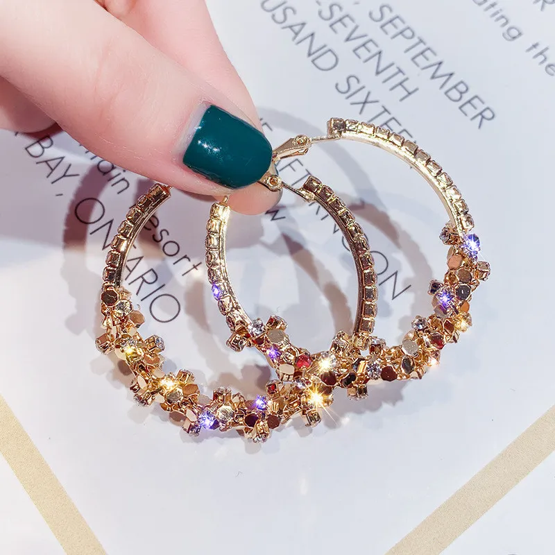 

FYUAN Round Geometric Hoop Earrings for Women 2019 Bijoux Bohemia Gold Sequin Statement Earring Fashion Jewelry Party Gift