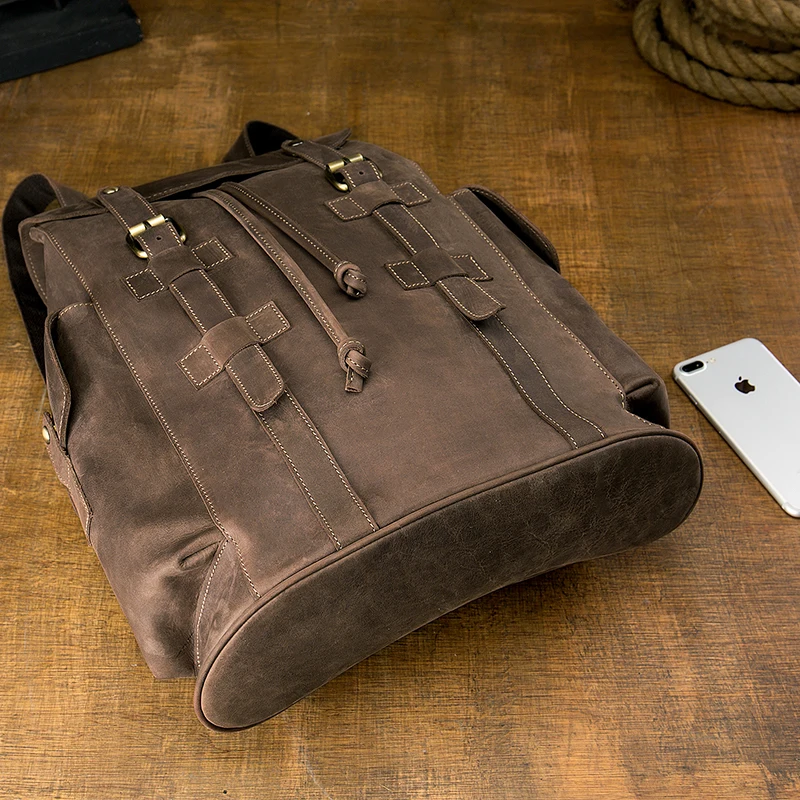 Men's Backpack Shoulder Bag Men Computer Travel Backpacks Handmade Retro Original 2022 Crazy Horse Leather First Layer | Багаж и сумки
