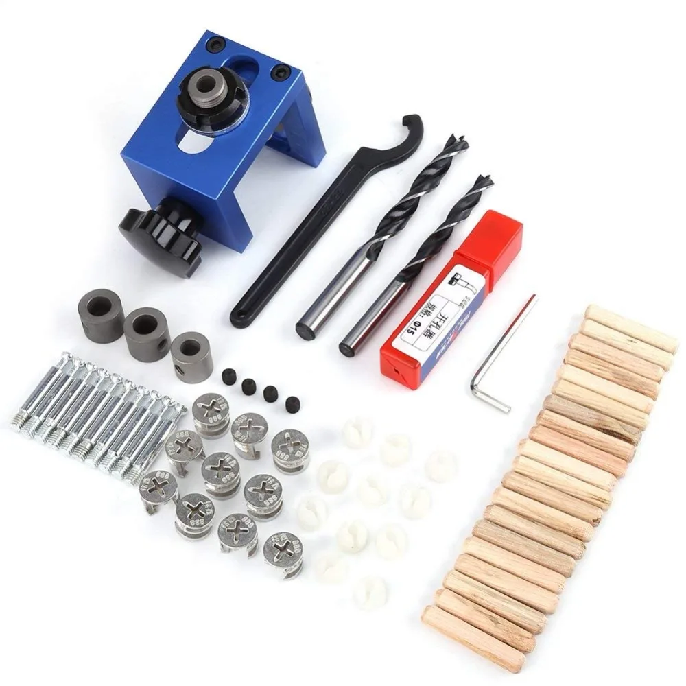 

Woodworking Pocket Hole Jig Kit Step Drilling Dowelling Jig Set Carpentry Wood Dowel Drilling Guide Locator Tool TP-0135