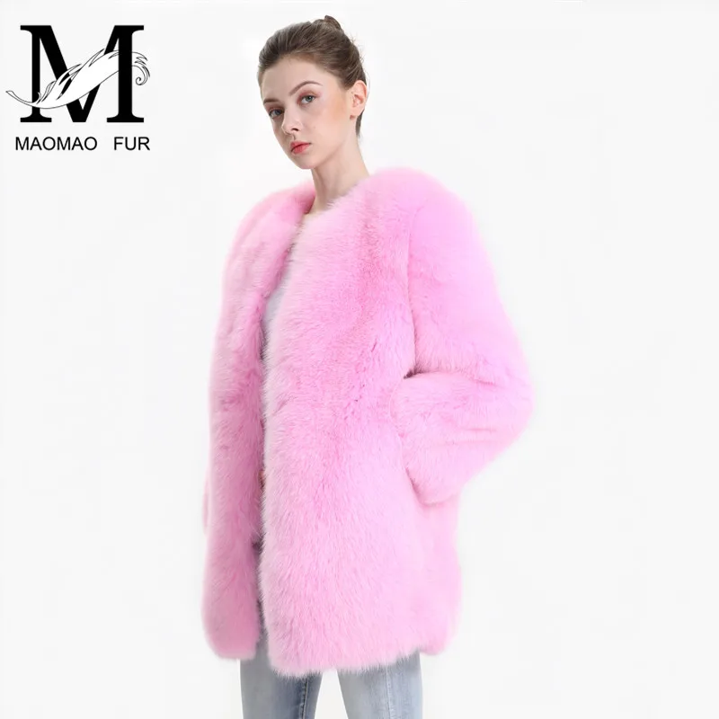 Женская шуба из натурального Лисьего меха теплая зимняя цельной кожи 2017 розового