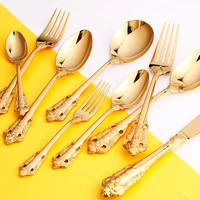12pcs gold cutlery christmas dinnerware golden flatware stainless steel knife fork spoon set retro wedding dinner gift kitchen