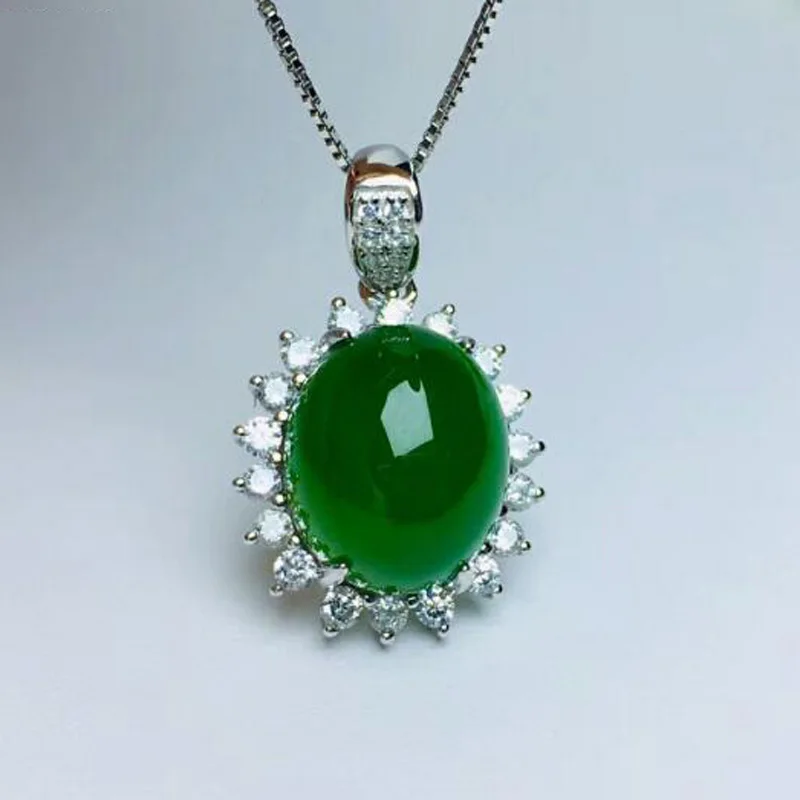 

925 Sterling Silver Inlaid Pendant Natural Jasper Beautiful Charm Women Jewelry Jade