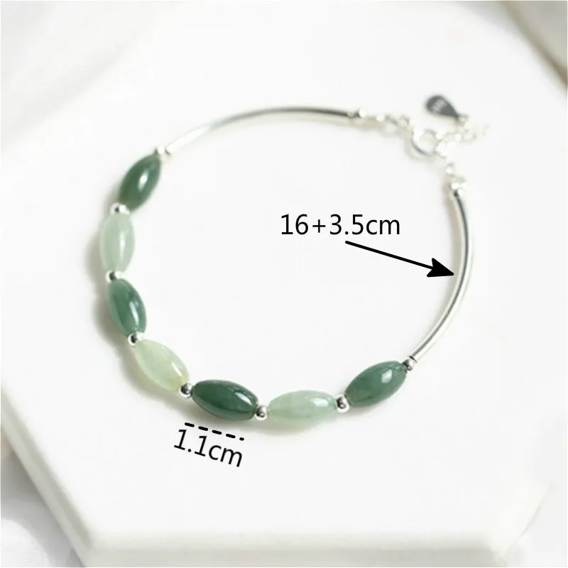 

100% 925 Sterling Silver Green Natural jade Charm Bracelets For Women Fashion Party Fine Jewelry