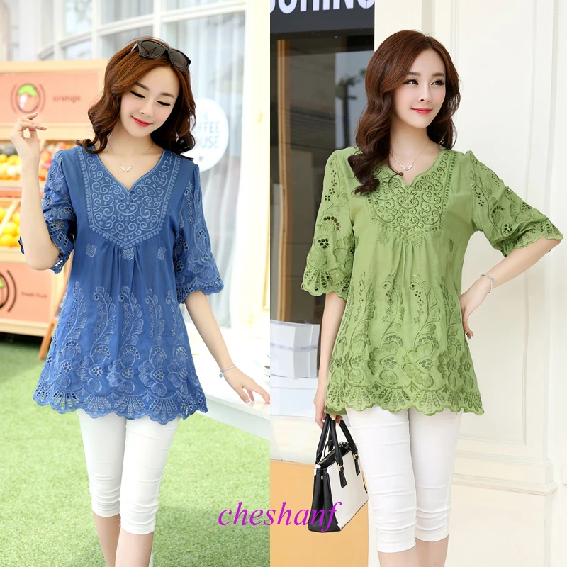 Летняя блузка для беременных с коротким рукавом вышивкой крючком кружевная