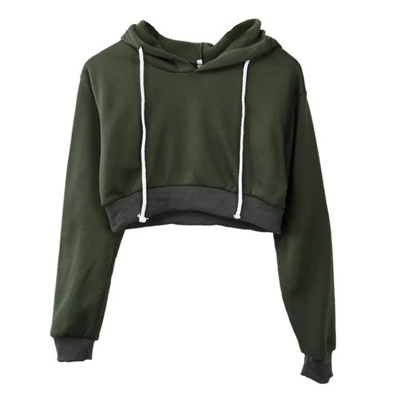 Fashion Women Sweatshirt Hot Sale Plain Hoodies Solid Crop Hoodie Long Sleeve Jumper Hooded Pullover Coat Casual Sweatshirt Top