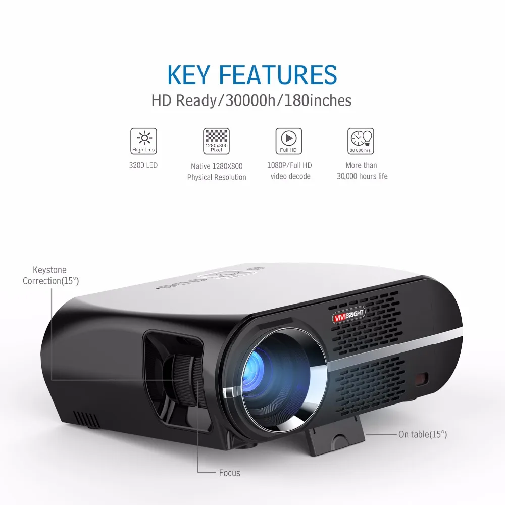 ViviBright GP100 проектор для домашнего кинотеатра 3500 люмен светодиодный проектор высокой яркости 1280*800 для бизнеса