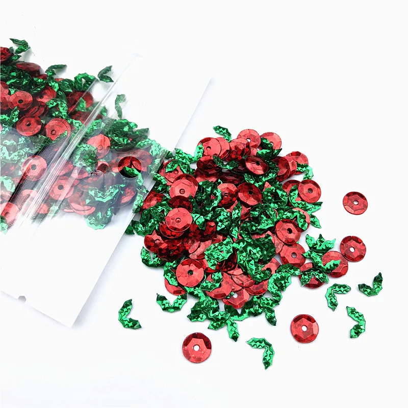 10g/Pack Mixed Red Green 6-10mm Holly Berry Tree Leaf Loose Sequins Paillettes Christmas Decoration, Women Garments Sewing Craft
