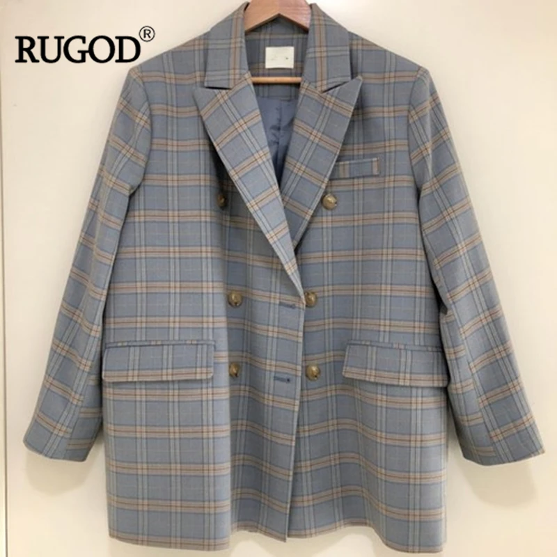 Пиджак RUGOD женский клетчатый элегантный свободный блейзер с английским