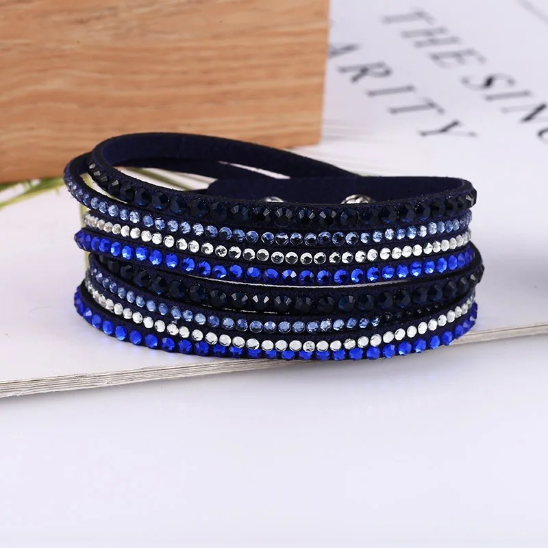 Dark Blue Bracelet HOCOLE, винтажный кожаный браслет, многослойные браслеты для женщин, модные, кристалл, стразы, браслет, женский, для вечеринки, подарок, очаровательное ювелирное изделие - Окраска металла: Dark Blue Bracelet