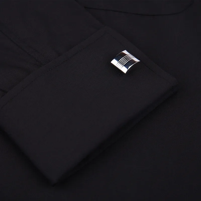 Classic Black French Cufflinks Men's Business Dress Long Sleeve Shirt Lapel Men Social Shirt 4XL 5XL 6XL Regular Fit