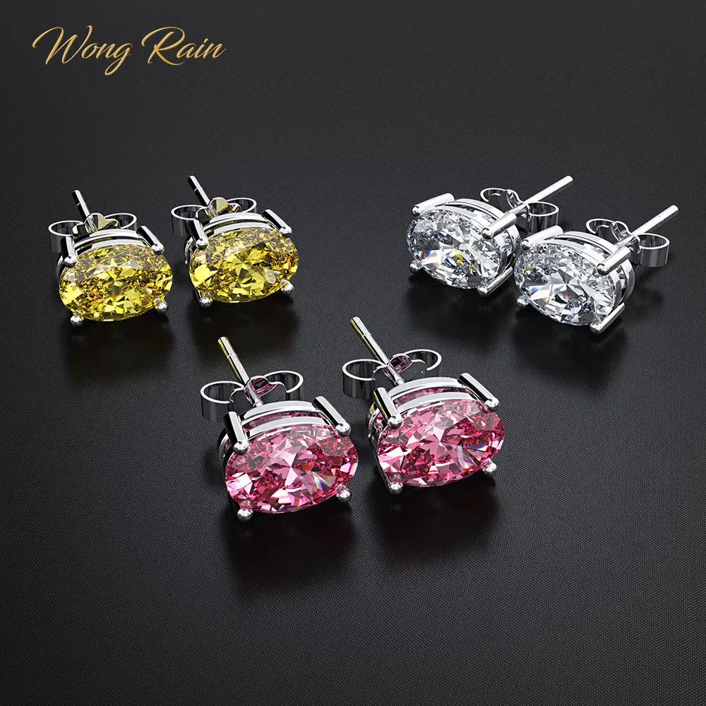 

Wong Rain Classic 100% 925 Sterling Silver Oval Citrine Sapphire Topaz Gemstone Ear Studs White Gold Earrings Jewelry Wholesale