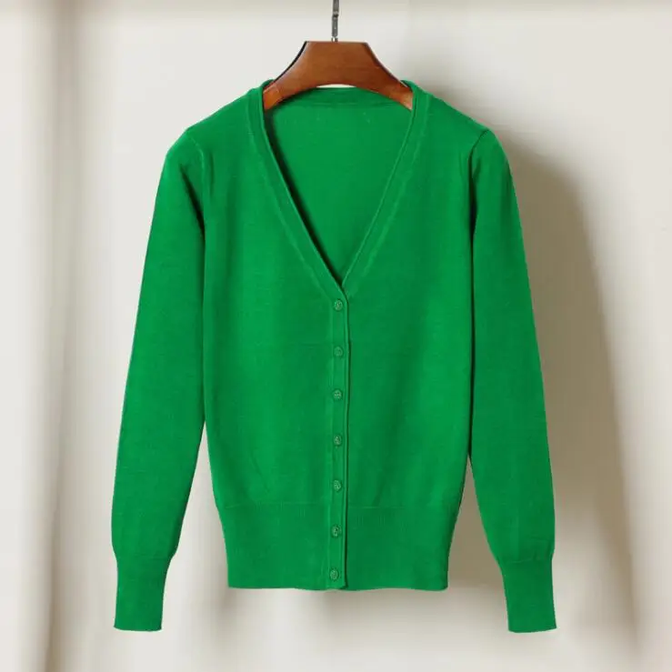 green Queechalle, 28 цветов, вязаные кардиганы, весна-осень, кардиган, женские повседневные топы с длинным рукавом, v-образный вырез, Однотонный женский свитер, пальто - Цвет: green