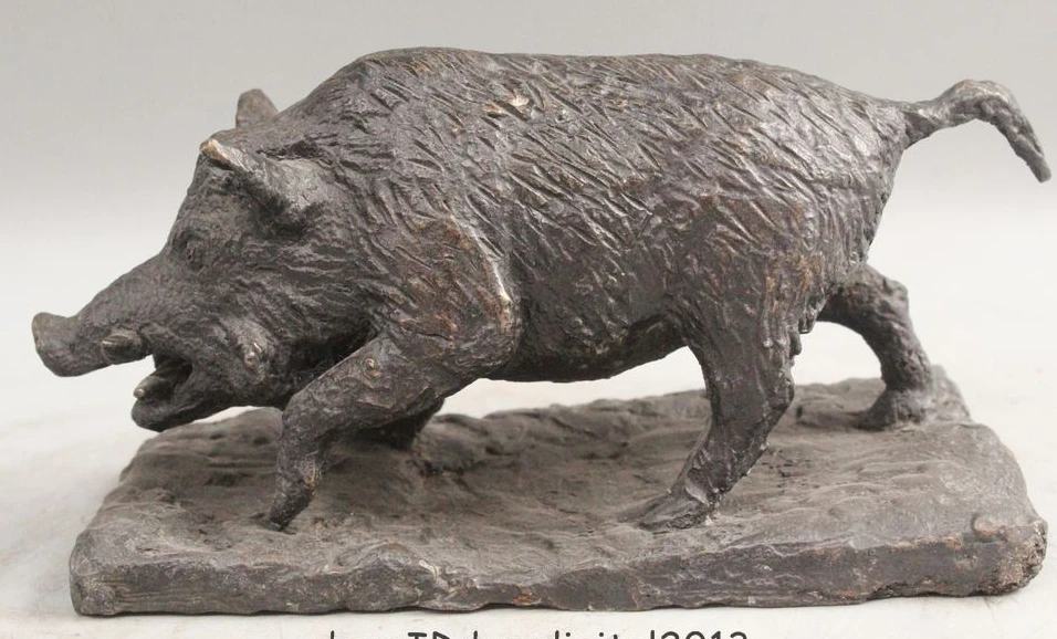 5 &quotКитай Китайский Народная Бронзовый Sus Scrofa Кабан Свинья Животных Статуя