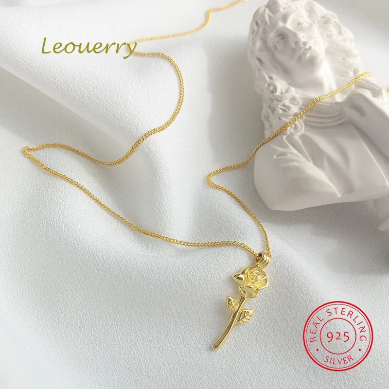 

Leouerry ожерелье из стерлингового серебра 925 пробы с подвеской в виде Золотой розы очаровательное минималистичное модное ожерелье для женщин ...