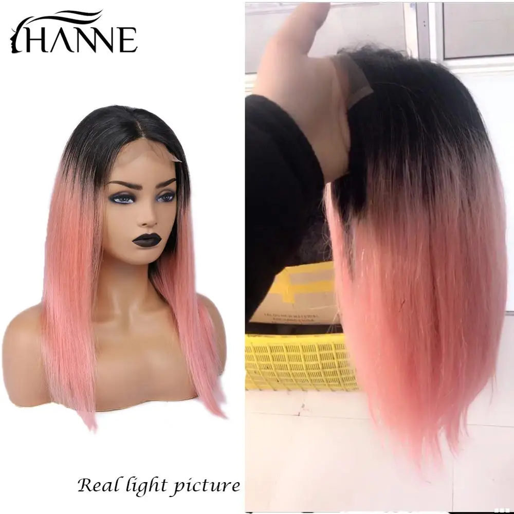 Бразильские волосы 4*4 парики на шнурках 1B # Ombre розовые прямые человеческие для