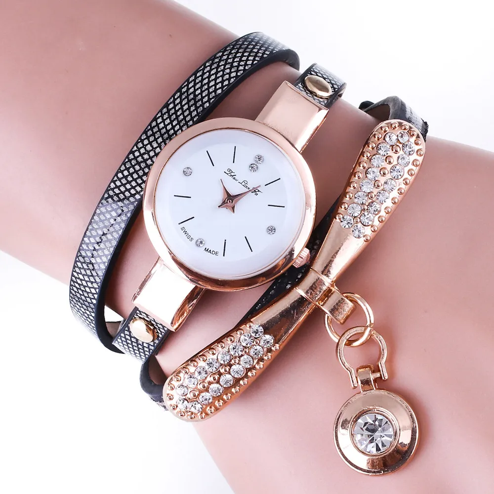 Женские часы браслет с подвеской кожаные Аналоговые кварцевые наручные со