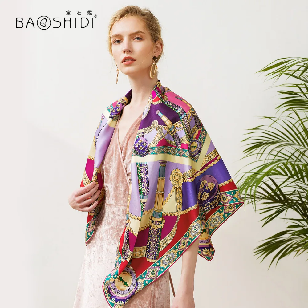 [BAOSHIDI] роскошный бренд Новое поступление Шелковый большой квадратный шарф, 19 момме плотный Шелковый Атласный тканевый шарф, модный женский хиджаб