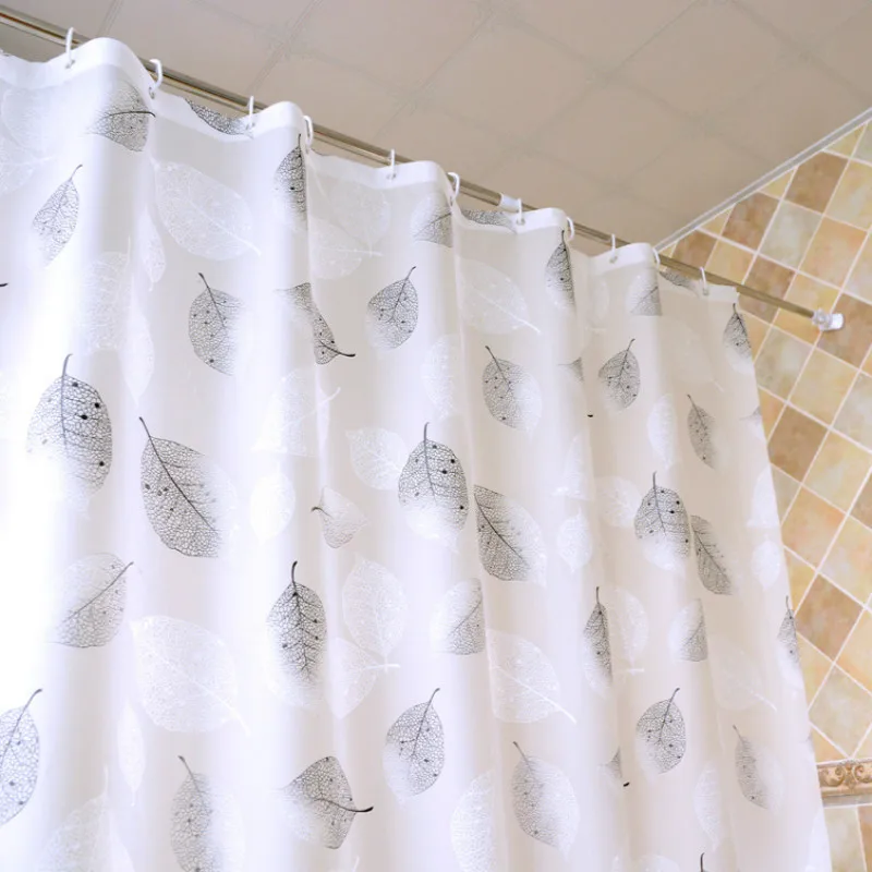 Peva утолщенная черная и белая занавеска для душа с листьями водонепроницаемая